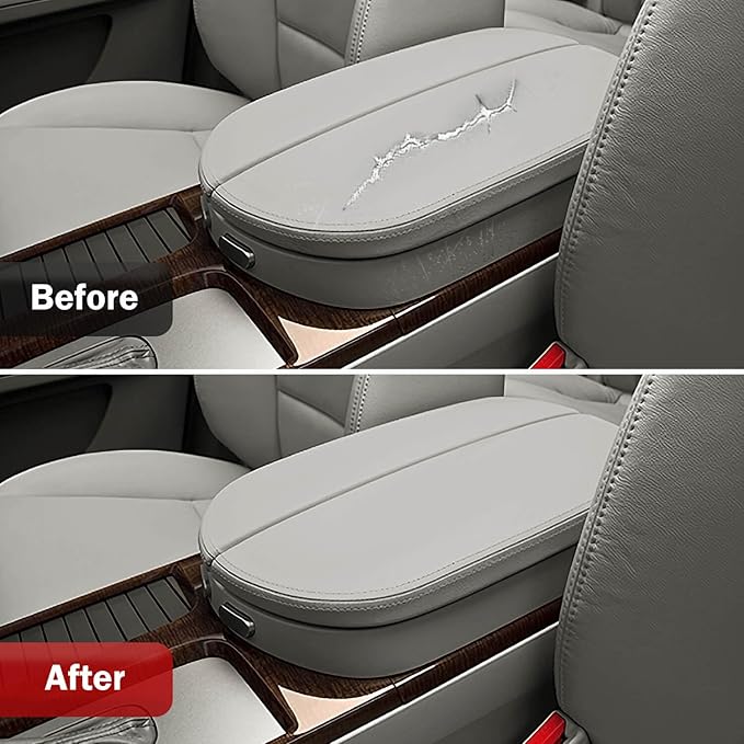KBH Car Center Console Cover Replacement for Acura MDX 2007 2008 2009 2010 2011 2012 2013, Vinyl Leather, Middle Console Lid Armrest Replace Skin Upholstery, Gray