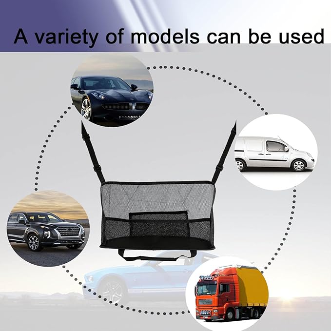 Car Net Pocket Handbag Holder, Organizer Mesh Bag Between Seats, Driver Storage Netting Pouch for Handbag Purse, Universal Accessory for Women and Men, Pet/Kids Car Barrier (Black)