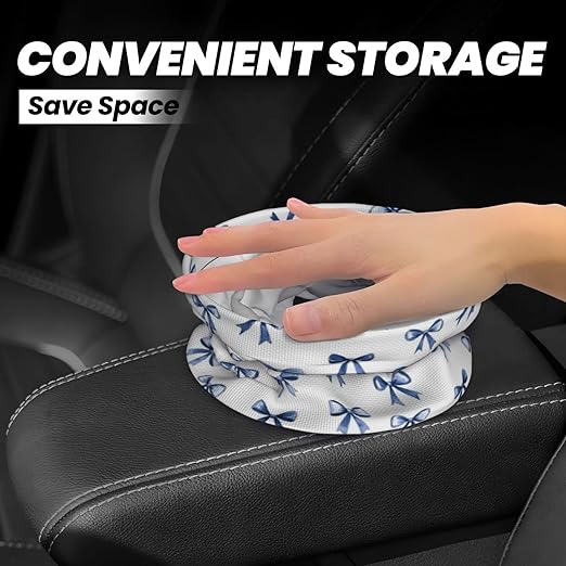 Blue Ribbon Bow Car Trash Can Leak-Proof Waterproof Hanging Trash Bin Collapsible Garbage Can for Car Accessories Travelling Camping