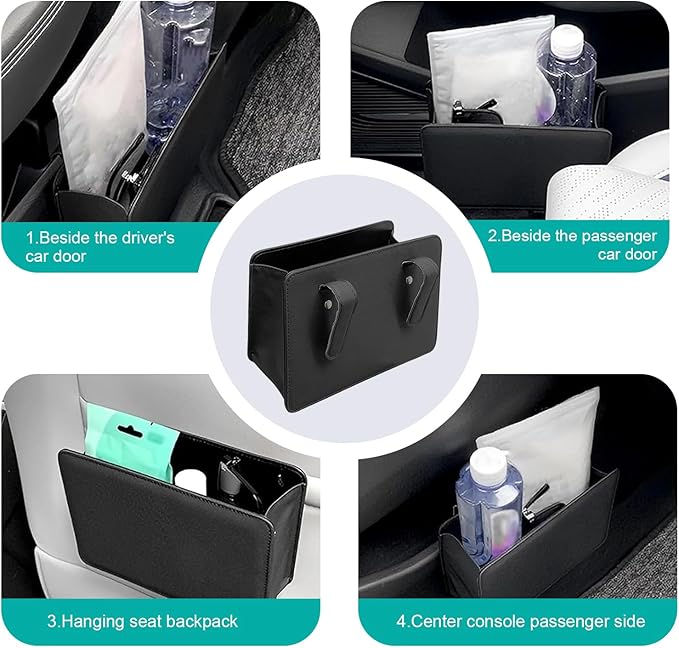 Car Trash Can, Multi-function Foldable Hanging Storage Bag with Back Clip, Open-top Waterproof Garbage Bag Container, Back Seat Organization Accessory for Car SUV Truck (Black)