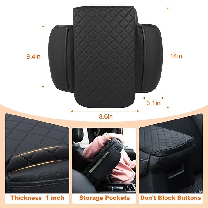 OKLSG Center Console Armrest Cover for Toyota 4Runner 2010-2023 2024 Accessories Arm Rest Pad Console Lid Protector Cushion Black with Pockets