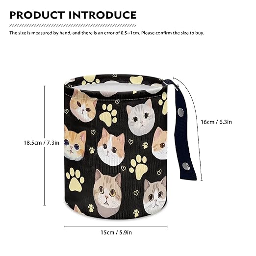 Cat Car Trash Bag Waste Basket with Adjustable Buttons Collapsible Car Storage Bag Multipurpose Road Trip Essentials for Outdoor Activities