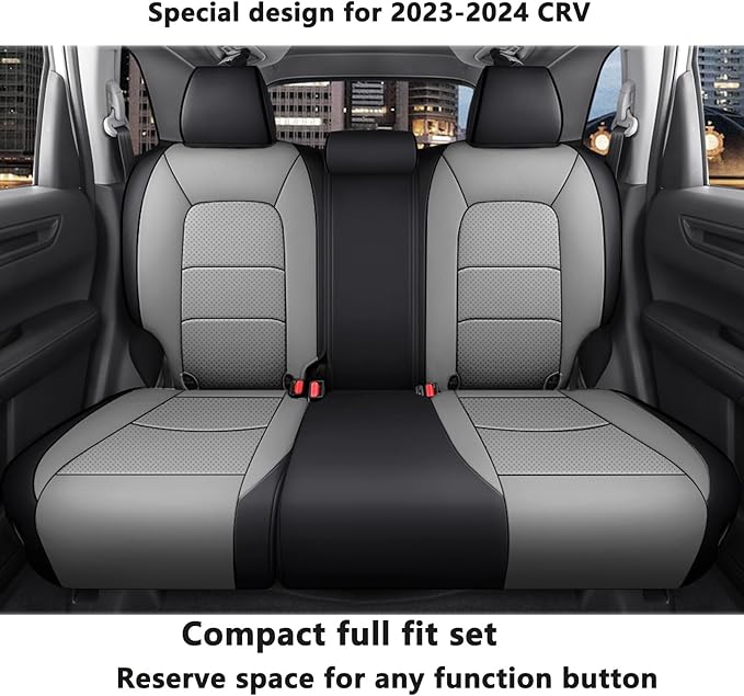 HKZ Fit CRV Car Seat Covers Full Set for Honda CR-V 2012 2013 2014 CRV LX;EX;EX-L Model - Leather (Black+Gray)