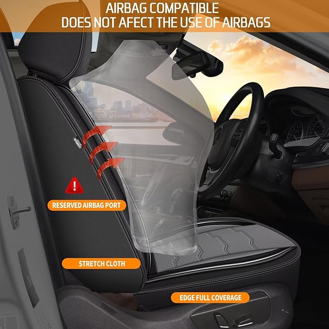 DISUTOGO Seat Covers Fit for Versa 2009-2023 2024 2025 Seat Covers Full Set Car Seat Covers Faux Leather Breathable Waterproof Car Seat Protector (5 Seats, Black&Grey)