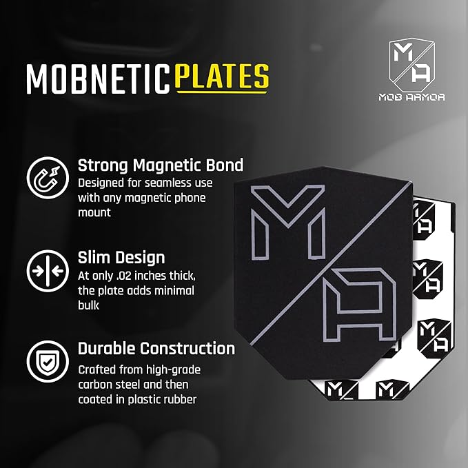 Mob Armor MobNetic Plate - Phone Magnet Plate Compatible for iPhone & Android - 0.02" Thick Metal - 3M VHB Adhesive Magnetic Plate for Phone Mount for Cars, Trucks, Motorcycles & Athletes - 4 Pack