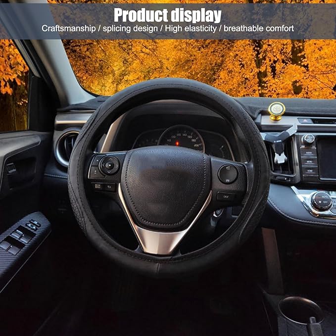 1 PC Car Steering Wheel Cover, 14.96In Waterproof Breathable Leather Vehicle Steering Wheel Anti-Slip Accessories, Universal Automotive Steering Wheel Protector for Truck SUV (Black)