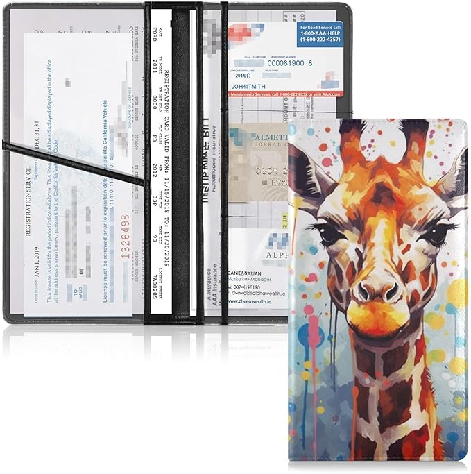Cute Giraffe Animal Car Registration and Insurance Holder Vehicle Glove Box Organizer Car Accessories Wallet Case for Women Men 202a0580