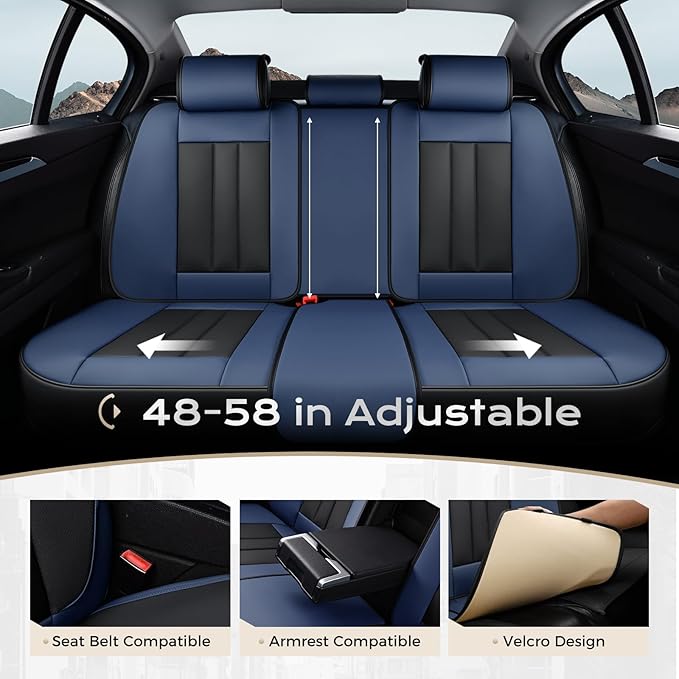 Coverado Car Seat Cover, Cover for Cars Front Seat, Premium Leather, Universal Fit Waterproof Seat Protectors, Car Seat Cushion Non-Slip for Most Cars-BlackBlue