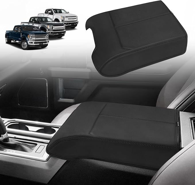 Muslogy Center Console Armrest Cover Compatible with Ford F150 2015-2020&F250 F350 F450 2017-2022&Expedition 2018-2024 Comfort Elbow Pad Arm Rest Cushion Vegan Leather Regular Thick (Bucket Seat ONLY)