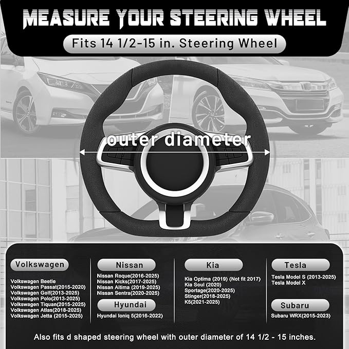 SEG Direct D Shaped Steering Wheel Cover for 14.5-15 inch Flat Bottom Wheels, Breathable Perforated Microfiber Leather, Anti-Slip Grip, Universal Fit for Cars & SUVs, Black