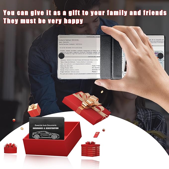 Ziciner Car Registration Insurance Holder, 2Pack Essential Auto Card Document Glove Box Organizer with Touch Fastener, Vehicle Interior Accessories Perfect for Most Car, Truck, SUV (Black/Back Flag)