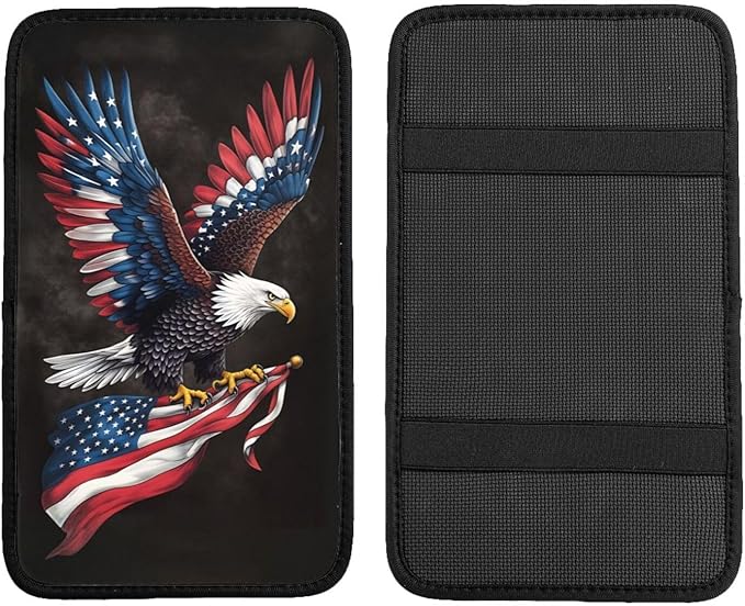 Universal Car Center Console Cushion Pad, Eagle Flag Soft Waterproof Car Center Console Cover Auto Armrest Seat Box Cover Protector for Most Vehicle SUV Truck Car