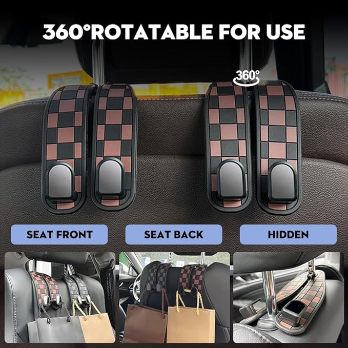 NHHEO Car Purse Hook for Headrest, Auto Seat Back Storage Hook Bendable PVC Soft Material Universal Purse Holder for Car Vehicle(Brown)