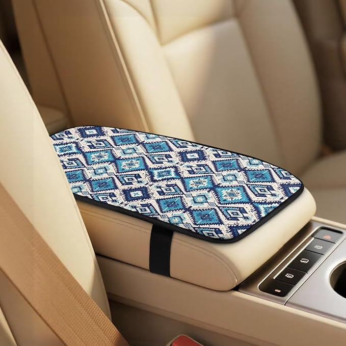 FUSURIRE Aztec Rhombus Leather Front Seat Covers & Seat Belt Covers &Center Armrest Pad Universal Car Accessories for SUV,Van,Saden,Truck Automobile Interior Sets