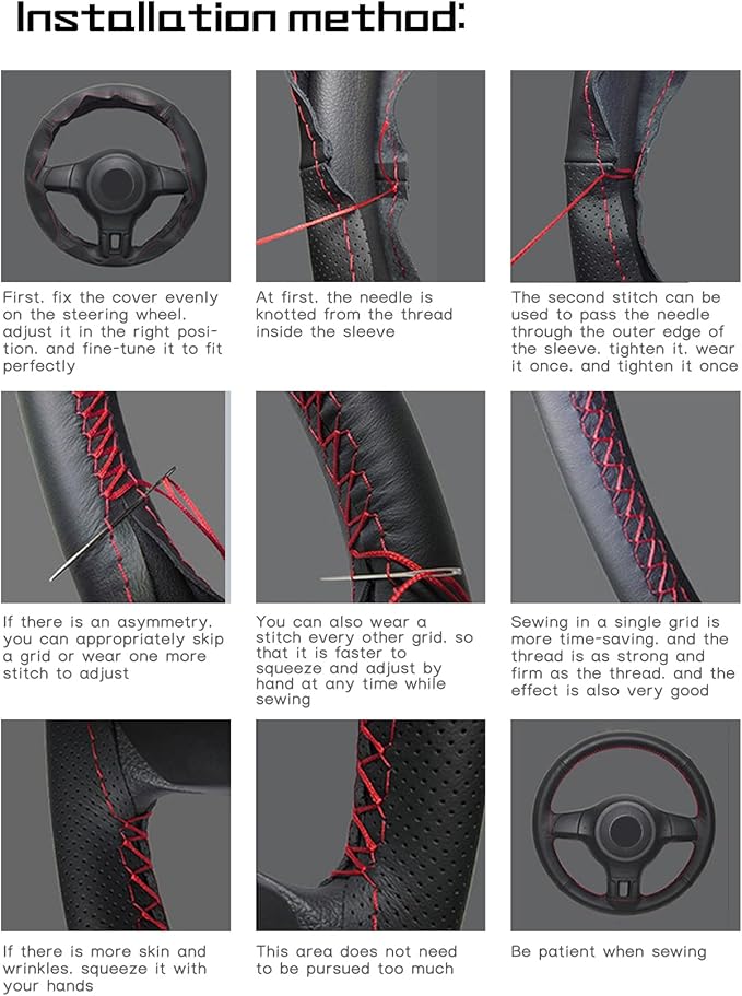 Comfortable Leather Steering Wheel Cover, Non Slip and Breathable, Suitable for 15 Inch Steering Wheel (Black Stripe