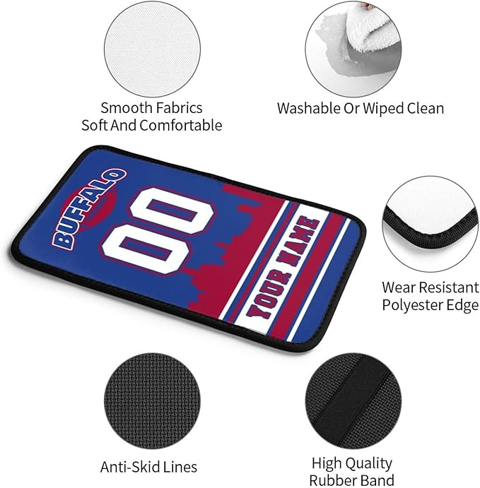 Custom Buffalo Car Armrest Covers Personalized Football Style with Name Number Customized Auto Center Console Pad Car Handrail Box Cushion for Most Vehicle Decor Accessories, Fans Gift