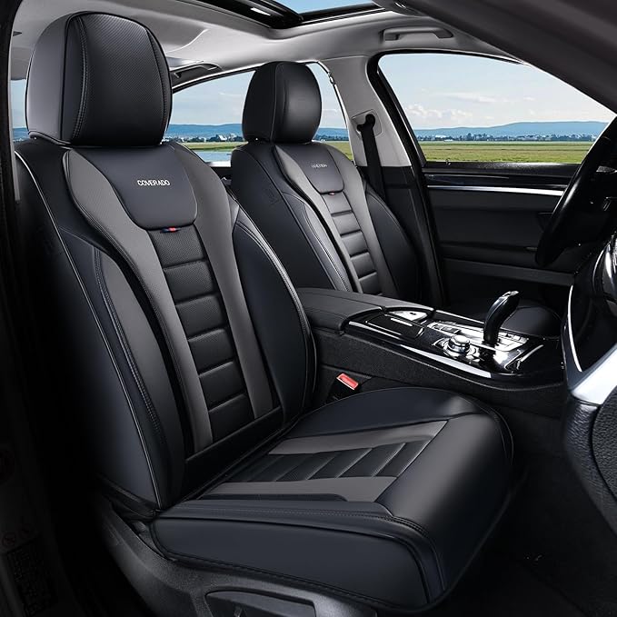 Coverado Car Seat Covers, Front Covers for Cars, Car Seat Cover Front Seats, Automotive Seat Cover, Waterproof, Leather Car Seat Cushion, Universal Interior Covers Seat Protectors for Most Cars