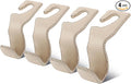 Car Seat Hooks for Purses and Bags, 4 Pack Car Purse Holder for Grocery Bag Handbag Clothes, Metal Headrest Hooks Covered by Leather, Beige