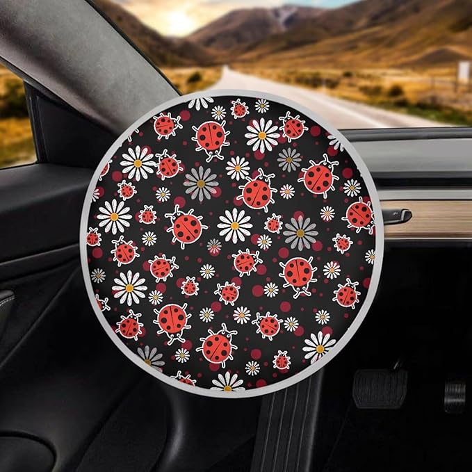 Ladybug Reflective Steering Wheel Shield Sunshade for Women Cartoon Vehicle Steering Wheel Sunblock Cover Keep Your Car for Friends