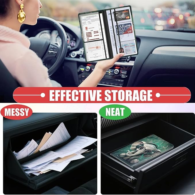 Car Registration and Insurance Card Holder for Women Men, Waterproof PU Leather Glove Box Car Organizer with Magnetic Shut, Vehicle Document Holder for Driver License,Cards, Cool Elephant Pattern