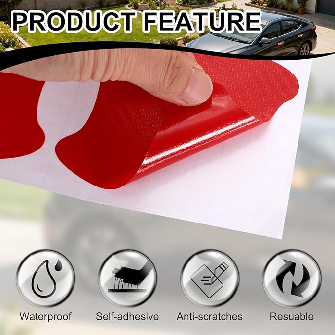 PATIKIL 2.68" x 3.35" Car Door Handle Sticker, 8Pcs Carbon Fiber Anti-Scratches Vehicle Door Cup Protector with Scraper Auto Door Handle Protective Film for Cars Trucks RV SUV, Red