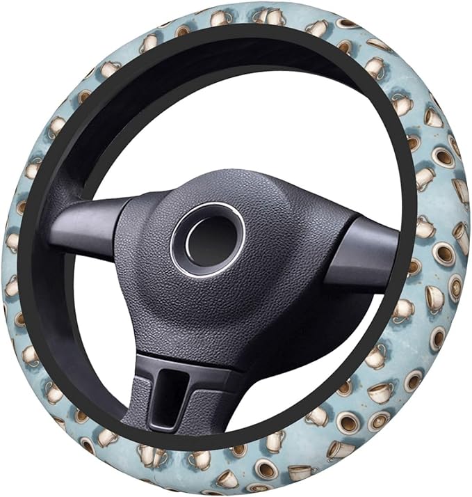 Neoprene Steering Wheel Cover Coffee Pattern Car Steering Wheel Cover Universal Fit for Most Cars