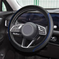 Car Steering Wheel Cover, Universal 14.5-15 Inch Black Leather Steering Wheel Wrap with Better Sport Grip for Men Women, Anti-Slip Breathable Car Interior Accessories for Most Cars (Black with Blue)