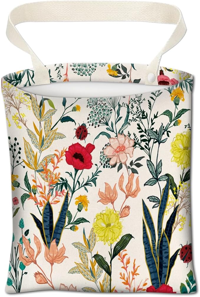 ABUIFDK Car Trash Can, Cute Car Trash Bag, Hanging Car Organizer and Storage Bag, Trash Bin for Car Accessories, Vehicle, Travelling, Camping Cute Colorful Flowers