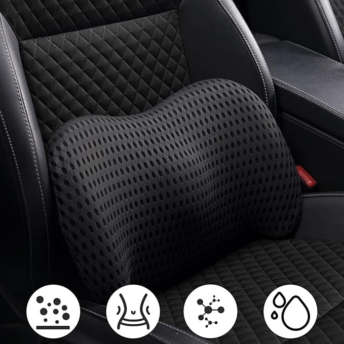 sproerden Lumbar Support Pillow with Adjustable Straps for Lower Back Pain Relief. Memory Foam Lumbar Support Pillow for Car, Bed, Office Chair, Gaming Chair, Recliner, Improves Posture Black