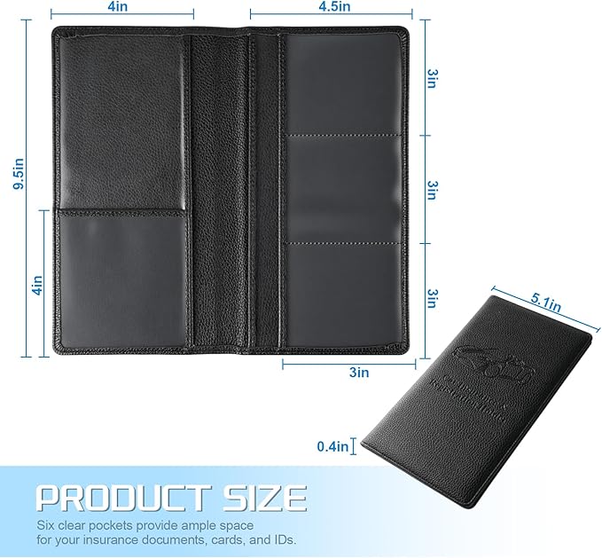 JUSTTOP 2Pack Car Registration and Insurance Holder,Car Document Holder for Cards License with Magnetic Shut,Vehicle Glove Box Car Organizer for Documents, Cards, License(Embossed leather Black)