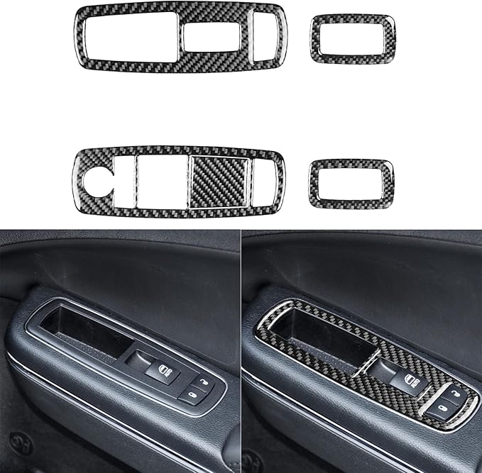 NVCNX Real Premium Carbon Fiber for Chrysler 300 Accessories 2015-2023 2016 2017 2018 2019 2020 2021 2022 S/C/Limited/Touring Door Sides Window Lift Switch Frame Cover Interior Trim Sticker Decal 5PCs