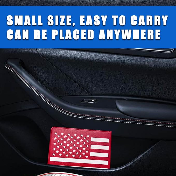 Ziciner Car Registration Insurance Holder, 2Pack Essential Auto Card Document Glove Box Organizer with Touch Fastener, Vehicle Interior Accessories Perfect for Most Car, Truck, SUV (Red/Back Flag)