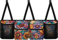 Boho Floral Flowers Backseat Trunk Organizer for Car Dahlia Hanging Cargo Bag Sturdy Trunk Storage Bag with 4 Storage Bags and 3 Adjustable Buckles