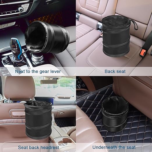 Kincown Car Trash Can, 2 Packs Mini Collapsible Pop-up Car Garbage Can, Waterproof Hanging Car Trash Bag with Velcro, Car Trash Bin, Black