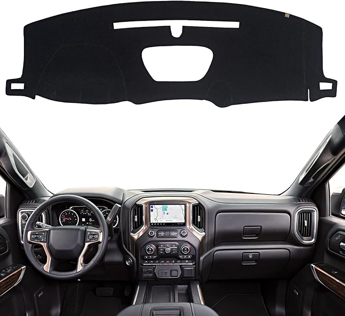 KEYOOG Dashboard Cover Dash Mat Fit for 2021-2019 Chevy Silverado 1500,G-MC Sierra 1500 (Without HUD Models),Car Dash Board Mat Anti-Glare Carpet,Non-Slip Pad Sunshield Protector (Black)