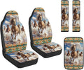 FUSURIRE Car Seat Covers Aztec Horse Print PU Front Seat Covers, Seat Belt Covers & Center Armrest Pad Universal Fit Interior Accessories for Cars Trucks and SUVs