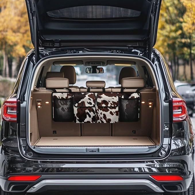 SEANATIVE Black Cow Pattern Car Trunk Organizer and Storage, Large Capacity Backseat Hanging Storage Car Accessories, Collapsible Backseat Car Organizer for SUV/MPV/Truck