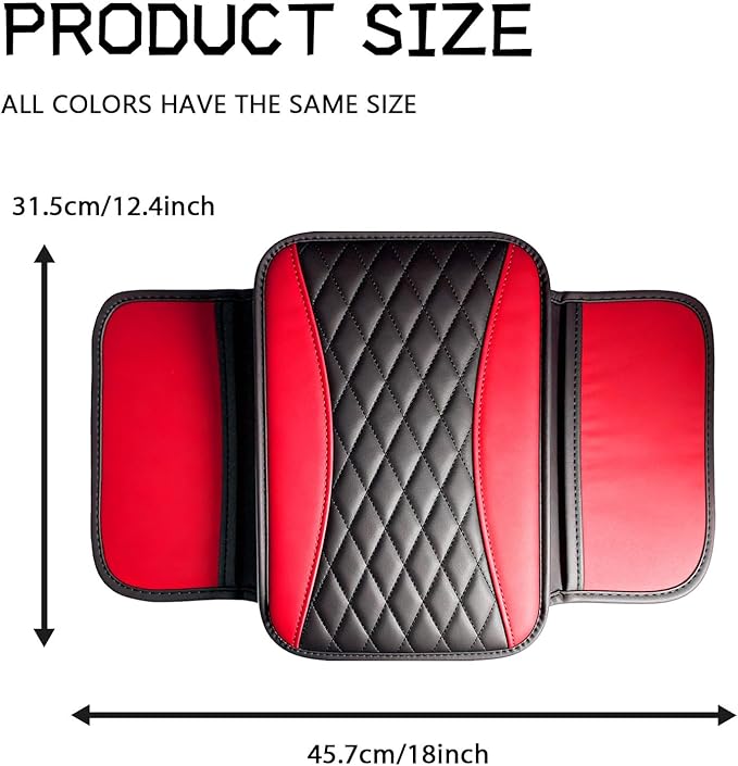 Patchwork Leather Center Console Cover, Upgraded Car Armrest Cover with 2 Storage Bags, Universal Arm Rest Covers for Car, Vehicle Interior Accessories Middle Console Cushion Organizer (Red)