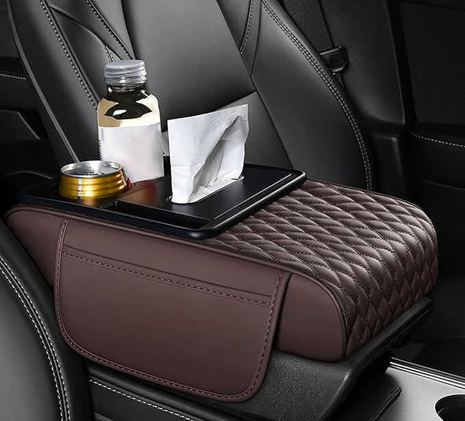 Car Armrest Center Console Cover for BMW X3 F25 2011 2012 2013 2014 2015 2016 2017, Center Console Pad with Cup Holder, Multifunctional Armrest Cushion,C Coffee