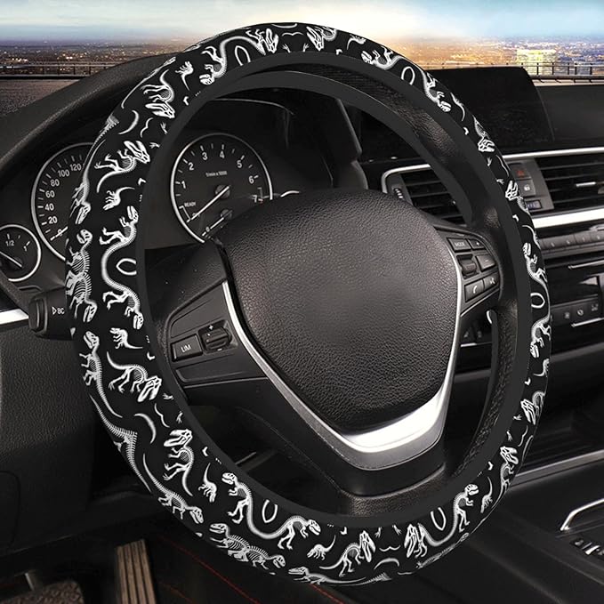 Dark-Dinosaur Skeletons Universal Fit Steering Wheel Cover for Car, Truck, and SUV, Durable Steering Wheel Protection