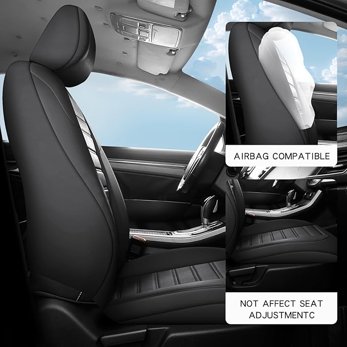 crossmiles Faux Leather Car Seat Covers Full Set, Foam Seat Cover for Car, Universal Car Seat Protector with Waterproof and Breath Fit for Cars, Trucks, SUV, Vans (Black-Striped)