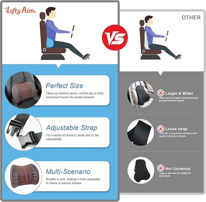Lofty Aim Memory Foam Lumbar Support Cushion Relieves Lower Back Pain for Car Seat, Office Chair, and Wheelchair, 4D Mesh, Brown