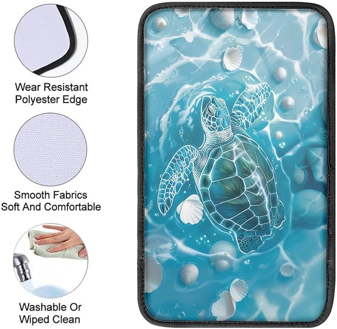 Dreaweet Sea Turtle Center Console Cover Pad Soft Scratch-Poof Middle Console Covers for SUV Truck Comfort Non Slip Arm Rest for Car Armrest Storage Box Mat