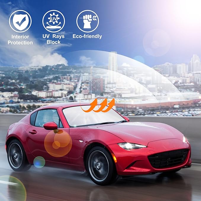 Windshield Sun Shade Compatible with Mazda MX-5 Miata 2017 2018 2019 Accessories Front Sunshade Sun Visor for Rays & Heat Keep Cool