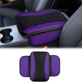 Leather Car Center Console Cover,Upgraded Center Console Cushion Pad with Side Pockets,Patchwork Arm Rest Cover for Car,Waterproof Armrest Seat Box Covers,Universal for Most Vehicles (Purple)