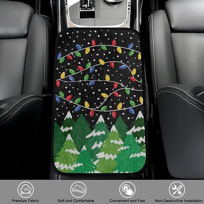 Bulopur Christmas Style Auto Armrest Console Cover Flannel Armrest Cover Car Thickened Armrest Console Cover Easy to Install Fashion Auto Interior Fit Most Car, Truck, SUV, or Van