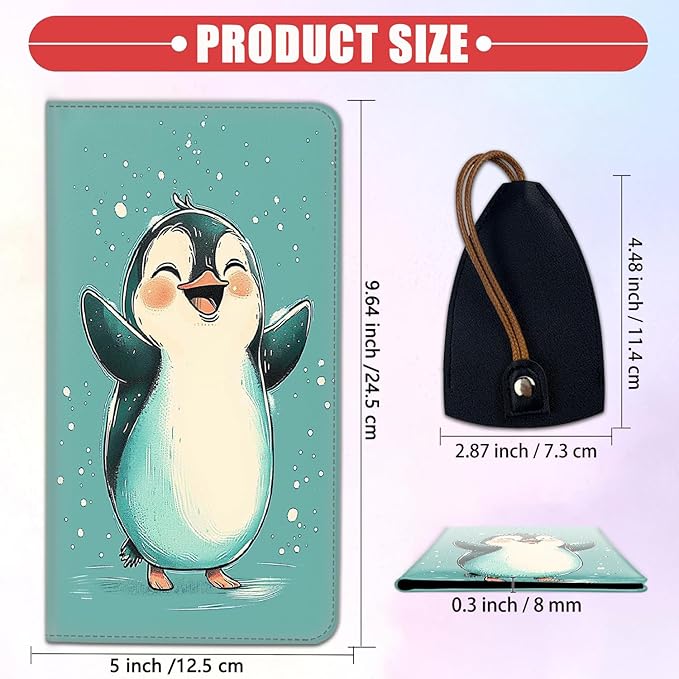 Car Registration and Insurance Card Holder for Women Men, Waterproof PU Leather Glove Box Car Organizer with Magnetic Shut, Vehicle Document Holder for Driver License,Cards, Cute Penguin Happy