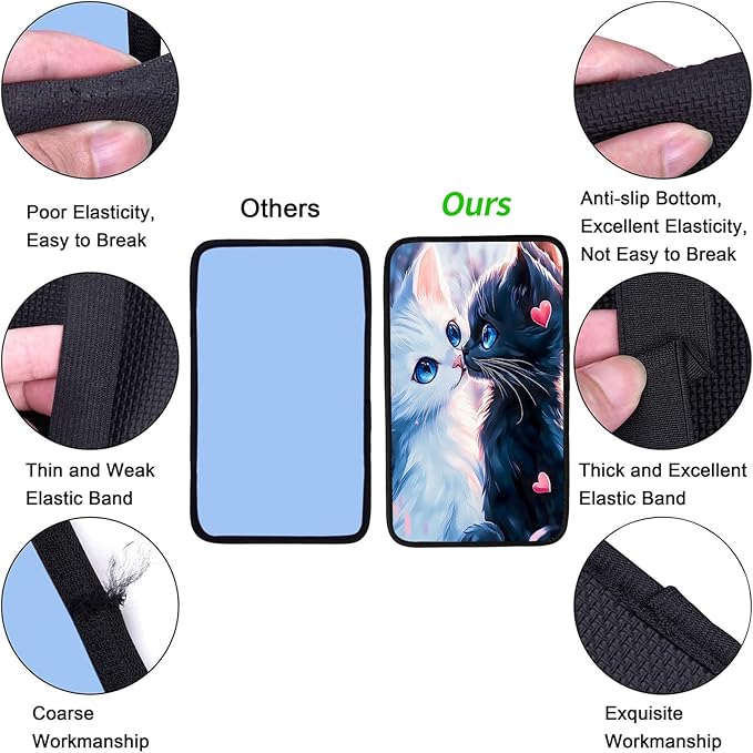 JANENFNA Car Armrest Cover Pads Universal Fashion Cute Auto Center Console Armrest Cover Pad with 2PCS Car Coasters Soft Waterproof Car Armrest Seat Protector for Women,Cat Couple