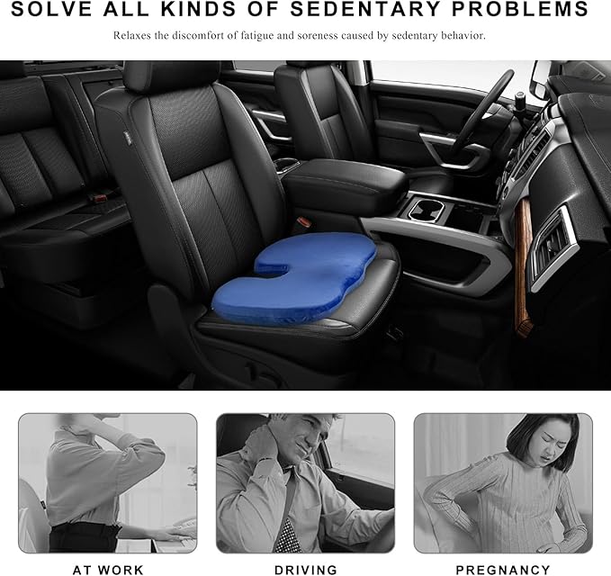 Car Seat Cushion, Memory Foam Cushion for Tailbone Pain & Sciatica Relief, Ergonomic Seat Cushion Comfortable Chair Relief Pillow for Car Office Wheelchair, car Accessories (Royal Blue)