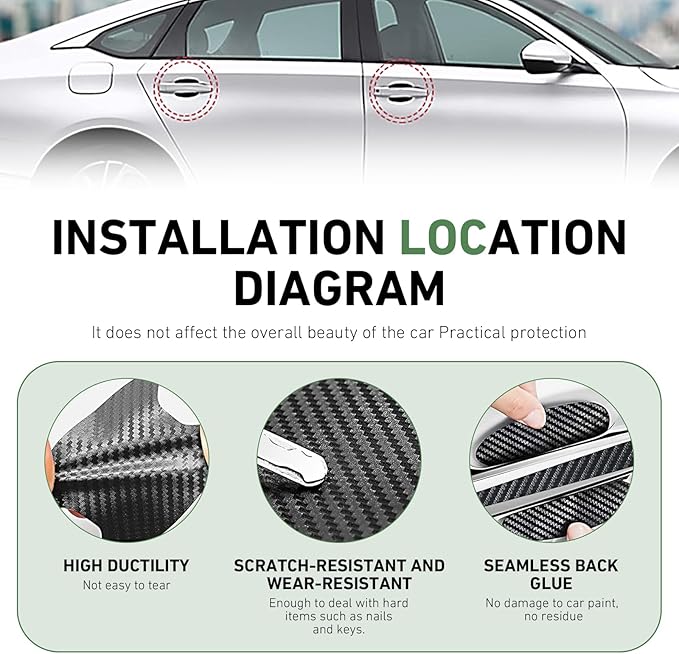 8 PCS Car Door Handle Bowl Sticker, Carbon Fiber Leather Cars Handle Scratch Protectors, Self-Adhesive Door Handles Bowl Decor Decal, Universal for Most Cars (Black)